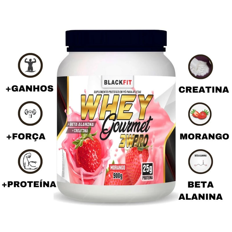 KIT WHEY + suplemento MASS + CREATINA - Whey Protein Concentrado Original 900g 3 Sabores